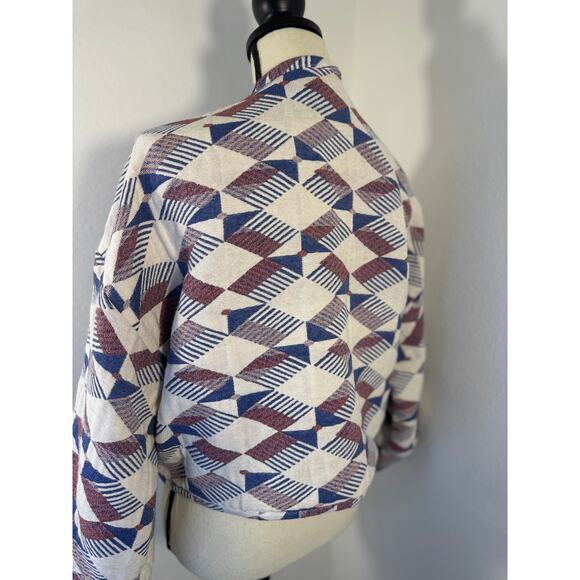 Xirena Ivory Blue Red Crop Jacket Boxy Embroidered Blazer XS - Picture 5 of 11